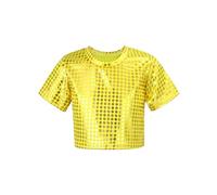 Mufeng Enfant Fille T-Shirt Métallique Haut Manches Courtes Top Danse Hip Hop Brillant Tenue Danse Modern Jazz Dancewear 2-16 Ans Or 9-10 Ans