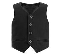 Mufeng Enfant Garçon Chemise Gilet D'honneur Mariage Vestons Sans Manche Gentleman Garçon Prince Veste Costume Cérémonie Baptême Fête 1-16 Ans Noir 13-14 ans