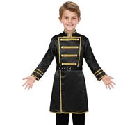 Mufeng Enfant Garçon Déguisement Prince Veste Garde Royal Uniforme Garde d'Honneur Manteau Parade Soirée Carnaval Halloween Noir 5-6 ans