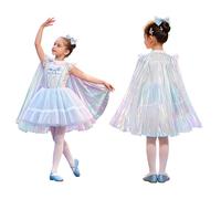 Mufeng Enfants Robe Danse Princesse Tutu Danse Robe avec Ailes d'ange Ballet Rose De Spectacle De Ballet pour Filles pour Filles Cha Cha Bleu Clair 5-6 Ans