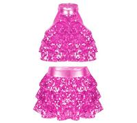 Mufeng Ensemble Danse Latine Fille Enfant Robe Danse Moderne Jazz Hip hop Robe Classique Tutu Ballet Brillant Dancewear 3-16 Ans Rose 15-16 Ans