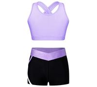 Mufeng Ensemble de Sport Enfant Fille Débardeur Brassière Dos Nu Crop Top de Fitness + Short de Sport Gym Costume Survetement 3-16 Ans A Lavande 9-10 Ans