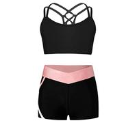 Mufeng Ensemble de Sport Enfant Fille Débardeur Brassière Dos Nu Crop Top de Fitness + Short de Sport Gym Costume Survetement 3-16 Ans B Rose 9-10 Ans