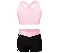 Mufeng Ensemble de Sport Enfant Fille Débardeur Brassière Dos Nu Crop Top de Fitness + Short de Sport Gym Costume Survetement 3-16 Ans A Rose 9-10 Ans