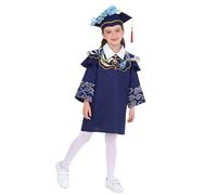 Mufeng Ensemble Graduation Maternelle Fille Enfant 3 Pièces Robe et Cape avec Chapeau Fleuri Costume Diplôme Cérémonie Bleu A 5-6 ans