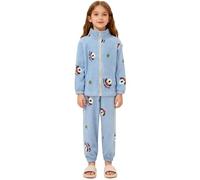Mufeng Ensemble Hiver Chaud Enfant Garçon Fille Veste Chaude et Pantalon Pyjama Hiver Doux Décontracté 1-9 Ans Bleu 5-6 Ans