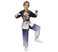 Mufeng Ensemble Traditionnel Wushu Enfant Uniforme Tai Chi Arts Martiaux Garçon Fille Tenue Performance de Chinoise Kung-fu Un Noir Blanc 13-14 ans