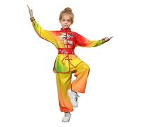 Mufeng Ensemble Traditionnel Wushu Enfant Uniforme Tai Chi Arts Martiaux Garçon Fille Tenue Performance de Chinoise Kung-fu Un rouge jaune vert 11-12 ans