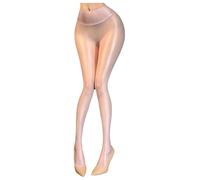 Mufeng Femme Collant Transparent Bas Pour Porte Jarretelle Collants brillants transparents femme effet huilé taille haute gainant très extensible Rose XL