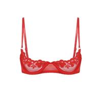 Mufeng Femme Soutien-Gorge Bra Ouvert Redresse-Seins Sexy Brassière Dentelle Push Up Lingerie Bralette Floral Transparent Haut de Nuisette Clubwear S-5XL Rouge XXL