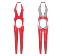 Mufeng Femmes Adultes Vêtements de fête Combinaison en faux cuir effet mouillé État solide et liquide Combinaison ajustée Nuitée Métallisé brillant Red 3XL