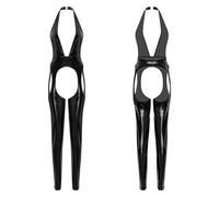 Mufeng Femmes Adultes Vêtements de fête Combinaison en faux cuir effet mouillé État solide et liquide Combinaison ajustée Nuitée Métallisé brillant Black S