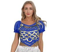 Mufeng Haut de Danse Orientale Femme Crop Top Danse de Ventre Chemisier Costume Tango Soirée Samba Carnaval Tenue Performance Bleu Royal Taille Unique