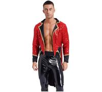 Mufeng Homme Déguisement Monsieur Loyal Manteau Cirque Velours Veste Sequin Tuxedo Dompteur Cosplay Costume Halloween Noel Rouge XXL