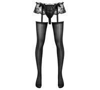 Mufeng Hommes Bas de Collant Chaude Évider Lingerie Résille Sexy Coquine Hot Porte-jarretelle Dentelle String Jockstrap Gay Underwear Noir A Taille Unique