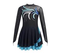 Mufeng Justaucorps Patinage Artistique Fille Robe Danse Ballet Gymnastique Strass Robe de Soirée Gala Compétition 5-16 Ans Bleu Ciel 11-12 Ans