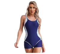 Mufeng Maillot de Bain Femme 1 Pièces Amincissant Taille Haute Combinaison Natation Sport sans Manche Vêtement de Plage Dos Nu Tenue de Plongé Slim S-3XL A Bleu Marin L