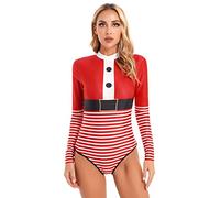 Mufeng Maillot de Bain Femme 1 Pieces Noel Imprimé 3D Combinaison de Natation Sexy Costume Lutin Noël Déguisement Mère Noël Swimwear S-XL Rouge A S/M