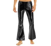 Mufeng Pantalon Disco Évasé Homme Pantalon Faux Cuir Brillant Pantalon de Danse Jazz Pantalon à Pattes d'éléphant M-2XL Noir M