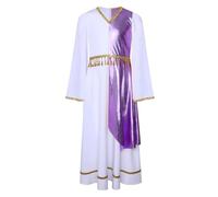 Mufeng Robe de Déesse Grecque Enfant Fille Déguisement d'Ange Princesse Robe de Romain Toga Fête Angélique Spectacle Carnaval 4-16 Ans Blanc Violet 11-12 ans