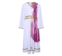 Mufeng Robe de Déesse Grecque Enfant Fille Déguisement d'Ange Princesse Robe de Romain Toga Fête Angélique Spectacle Carnaval 4-16 Ans Blanc Rose 13-14 ans