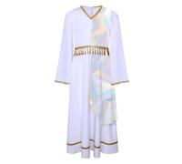 Mufeng Robe de Déesse Grecque Enfant Fille Déguisement d'Ange Princesse Robe de Romain Toga Fête Angélique Spectacle Carnaval 4-16 Ans Ruban blanc 11-12 ans