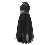Mufeng Robe de Mariage Cérémonie Bapteme Bal Anniversaire Robe Fille Chic Et Elegant Robe sans Manche en Mousseline Fille 5-16 Ans Noir 13-14 Ans