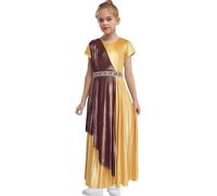 Mufeng Robe de Toga Grecque Filles Métallisé Robe Vintage de Déesse Deguisement Romain Enfant Halloween Cosplay Or 7-8 ans