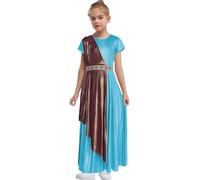 Mufeng Robe de Toga Grecque Filles Métallisé Robe Vintage de Déesse Deguisement Romain Enfant Halloween Cosplay Bleu ciel 7-8 ans