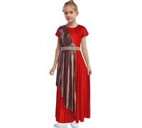 Mufeng Robe de Toga Grecque Filles Métallisé Robe Vintage de Déesse Deguisement Romain Enfant Halloween Cosplay Rouge 7-8 ans