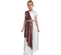 Mufeng Robe de Toga Grecque Filles Métallisé Robe Vintage de Déesse Deguisement Romain Enfant Halloween Cosplay Argenté 7-8 ans