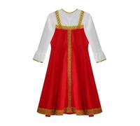 Mufeng Robe Princesse Russe Traditionnel Fille Robe Habillée Manche Bouffante Soirée Fete Carnaval Halloween Performance Enfant Rouge 13-14 ans