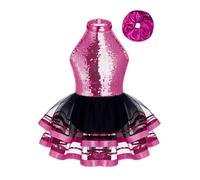 Mufeng Robe Tutu Danse Classique Fille Paillette Robe Ballet Danseuse avec Headwear Justaucorps Gymnastique Enfant Tenue Patinage Danse Rose 7-8 Ans