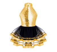 Mufeng Robe Tutu Danse Classique Fille Paillette Robe Ballet Justaucorps Gymnastique Enfant Tenue Patinage Danse Moderne Jazz Spectacle Or 3-4 Ans