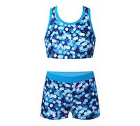 Mufeng Tankini Enfants Filles Maillots de Bain 2 Pièces Floral Bikini Halter Débardeur Haut de Bain Shorty Short de Bain Ensemble Plage Vêtements Sport D'été 4-16 Ans T Bleu 14 Ans
