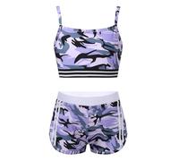 Mufeng Tankini Enfants Filles Maillots de Bain 2 Pièces Floral Bikini Halter Débardeur Haut de Bain Shorty Short de Bain Ensemble Plage Vêtements Sport D'été 4-16 Ans V Camo Violet 9-10 Ans