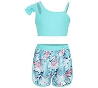 Mufeng Tankini Enfants Filles Maillots de Bain 2 Pièces Floral Bikini Halter Débardeur Haut de Bain Shorty Short de Bain Ensemble Plage Vêtements Sport D'été 4-16 Ans B Bleu 9-10 Ans