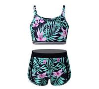 Mufeng Tankini Enfants Filles Maillots de Bain 2 Pièces Floral Bikini Halter Débardeur Haut de Bain Shorty Short de Bain Ensemble Plage Vêtements Sport D'été 4-16 Ans V Camo 9-10 Ans