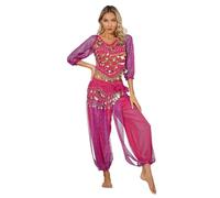 Mufeng Tenue Danse Orientale Femme Costume Danse du Ventre Adulte Déguisement Danse du Ventre Tenue Dancewear Femme Rose Vif Taille Unique