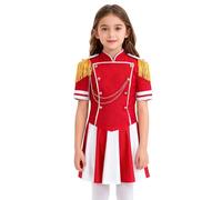 Mufeng Uniforme Majorette de Tambour Fille Tenue Fanfare Haut à Glands et Jupe avec Casquette Costome Performance Rouge 15-16 ans