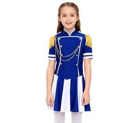 Mufeng Uniforme Majorette de Tambour Fille Tenue Fanfare Haut à Glands et Jupe avec Casquette Costome Performance Bleu royal 9-10 ans