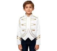 Mufeng Veste Uniforme Chef Fanfare Enfant Garçon Uniforme Bande Tambour Tenue de Garde Royale Spectacle 5-16 Ans Blanc 7-8 ans