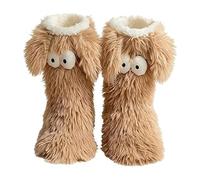 Muffle Friends Cozy Socks, Cute Big-Eyes Non-Slip Winter Socks for Women (Khaki)