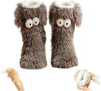 Muffle Friends Cozy Socks, Cute Big-Eyes Non-slip Winter Socks for Women, Thick Fleece Warm Floor Slipper Sock with Ears(Grey)