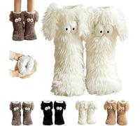 Muffle Friends Cozy Socks Cute Big-Eyes Winter, Women'S Winter Warm Fuzzy Non-Slip Slipper Socks, Winter Warm Fluffy Soft Slippers for Cold Weather Home Lounge-White