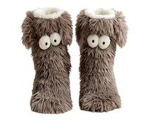 Muffle Friends Cozy Socks-Funny Socks for Girls Cute Big-Eyes Non-slip Winter Sock for Women with Ears (Gray)