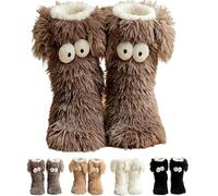 Muffle Friends Cozy Socks with Eyes for Women,funny Slippers for Women,Cute Big Eyes Women’s Funny Fuzzy Slipper Socks with Ears,Non-Slip House Warm Sock, Winter Warm Fluffy Soft Slippers (brown)