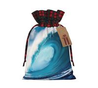 Muflvdx Grand sac cadeau de Noël avec impression HD vague de l'océan, sacs de vacances réutilisables pour cadeaux, pour Noël, anniversaires, fêtes