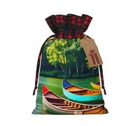 Muflvdx Sacs cadeaux de Noël réutilisables avec motif lac avec bateaux, canoës, parc, pour cadeaux, pour Noël, anniversaires, fêtes