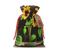 Muflvdx Trois tournesols sur bois imprimé sacs avec cordon de serrage, sacs cadeaux réutilisables, faciles à emballer, pour anniversaires, vacances, sacs de Noël